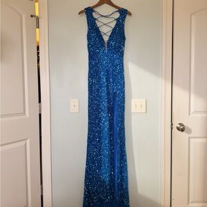 Ashley Lauren style#11373 Blue Sequin Formal Gown Prom Dress 8